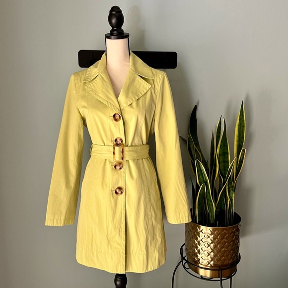 Michael Kors Jackets & Blazers - Michael Kors • Chartreuse Belted Rain Trench Coat with Turtle Accents • Small